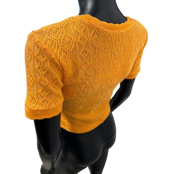 NWT ZARA Tangerine Crochet Scallop Trim Top Tshirt Sz S - Picture 8 of 10